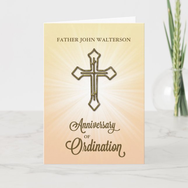 Custom Name, 65th Anniversary of Ordination, Gold Card (Front)