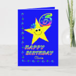 Custom Name 6th Birthday Stars Card<br><div class="desc">Cute yellow star with colourful flowers and numbers for great granddaughter's 4th birthday.  Name on front may be modified in template.  Original design by Anura Design Studio.</div>