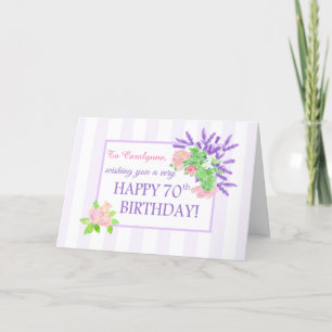 Custom Name 70th Birthday with Summer Flowers Card