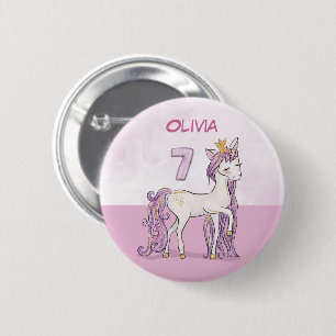 Custom Name 7th Birthday Pink Horse With Crown 2 Inch Round Button