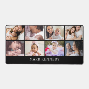 Custom Name 8 Photo Collage Personalized Black Desk Mat