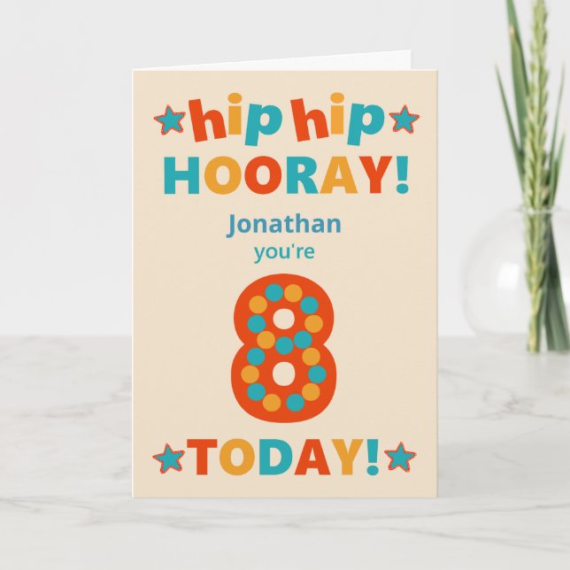 Custom Name 8th Birthday Hip Hooray Card (Front)
