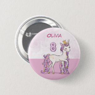 Custom Name 8th Birthday Pink Horse With Crown 2 Inch Round Button