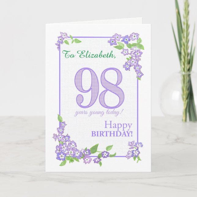 Custom Name 98th Birthday with Phlox Flowers Card (Front)