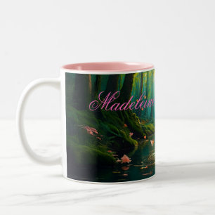 Custom Name A magical fairy in a pond Two-Tone Coffee Mug