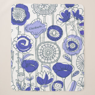 Custom Name Abstract Floral Blue Purple Artsy Cute Sherpa Blanket