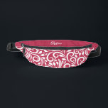 Custom Name Abstract Floral Elegant Magenta Red    Fanny Pack<br><div class="desc">This unique fanny pack design is whimsical and feminine. The front background consists of an abstract white floral pattern on a trendy magenta red background. The area above the zipper is solid magenta red and is perfect for your custom name or short text in stylish white script. All colours in...</div>