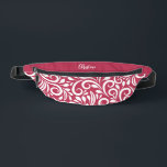 Custom Name Abstract Floral Elegant Magenta Red    Fanny Pack<br><div class="desc">This unique fanny pack design is whimsical and feminine. The front background consists of an abstract white floral pattern on a trendy magenta red background. The area above the zipper is solid magenta red and is perfect for your custom name or short text in stylish white script. All colours in...</div>