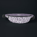Custom Name Abstract Floral Elegant Purple Cute   Fanny Pack<br><div class="desc">This unique fanny pack design is whimsical and feminine. The front background consists of an abstract white floral pattern on a colourful purple background. The area above the zipper is solid purple and is perfect for your custom name or short text in stylish white script. All colours in this design...</div>