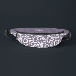 Custom Name Abstract Floral Elegant Purple Cute   Fanny Pack<br><div class="desc">This unique fanny pack design is whimsical and feminine. The front background consists of an abstract white floral pattern on a colourful purple background. The area above the zipper is solid purple and is perfect for your custom name or short text in stylish white script. All colours in this design...</div>