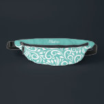 Custom Name Abstract Floral Elegant Teal Green Fanny Pack<br><div class="desc">This unique fanny pack design is whimsical and feminine. The front background consists of an abstract white floral pattern on a colourful teal green background. The area above the zipper is solid green and is perfect for your custom name or short text in stylish white script. All colours in this...</div>
