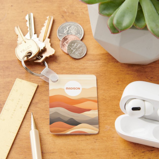 Custom Name Abstract Landscape Illustration Keychain (Desk)