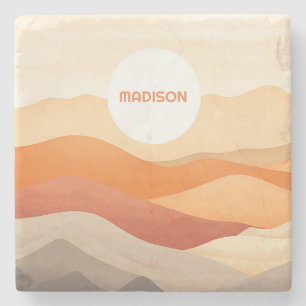 Custom Name Abstract Landscape Illustration Stone Coaster