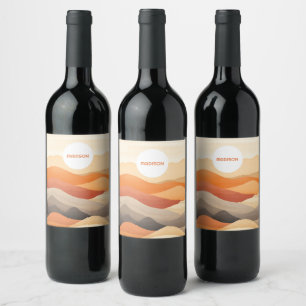 Custom Name Abstract Landscape Illustration Wine Label