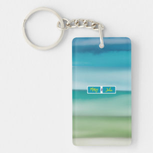 Custom Name Abstract Watercolor Ocean Horizon Art  Keychain