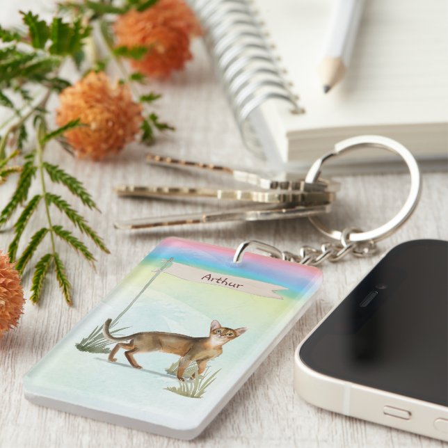 Custom Name Abyssinian Cat Pet Keychain (Front Right)