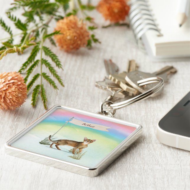 Custom Name Abyssinian Cat Pet Keychain (Side)