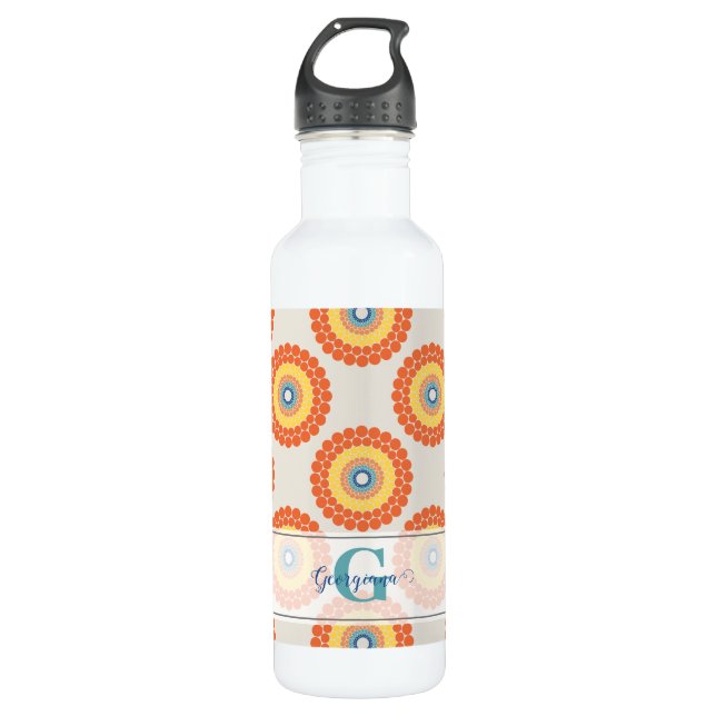 Custom Name Aegean Summer Radiant Dot Mandala 710 Ml Water Bottle (Front)