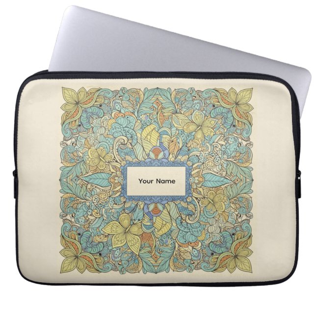 Custom Name Aesthetic Zentangle Laptop Bag (Front)