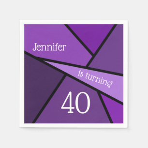 Custom Name Age Birthday Abstract Purple Geometric Napkin