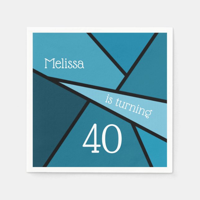 Custom Name Age Birthday Abstract Teal Geometric Napkin (Front)