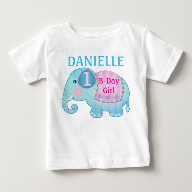 Custom Name & Age Birthday Elephant T-Shirt (Front)