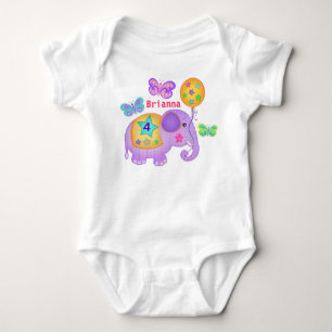 Custom Name & Age Birthday Elephant T-Shirt Baby Bodysuit