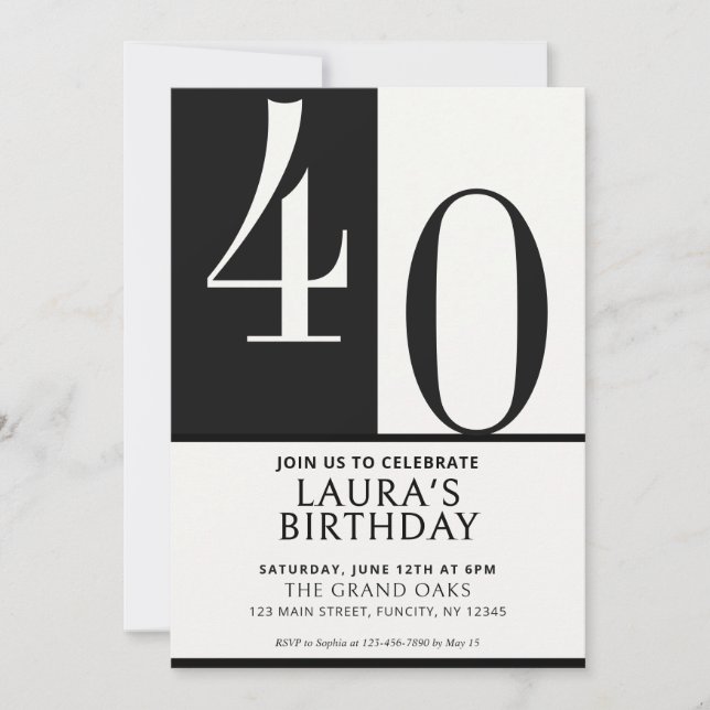 Custom Name & Age Birthday Invite, Black and White Invitation (Front)