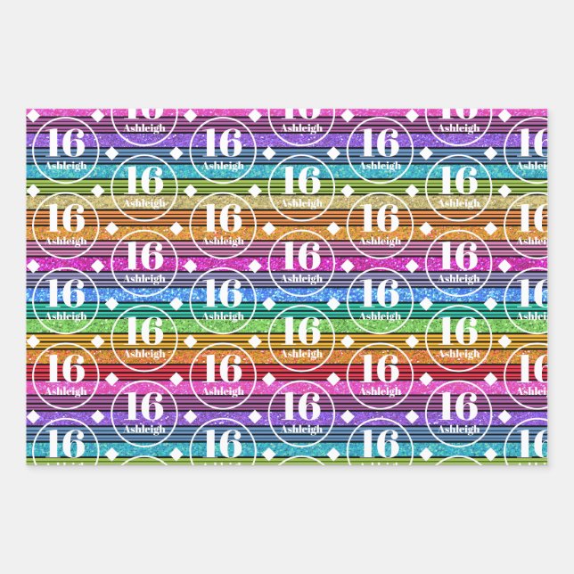 Custom Name Age Birthday Wrapping Paper Sheet (Front)