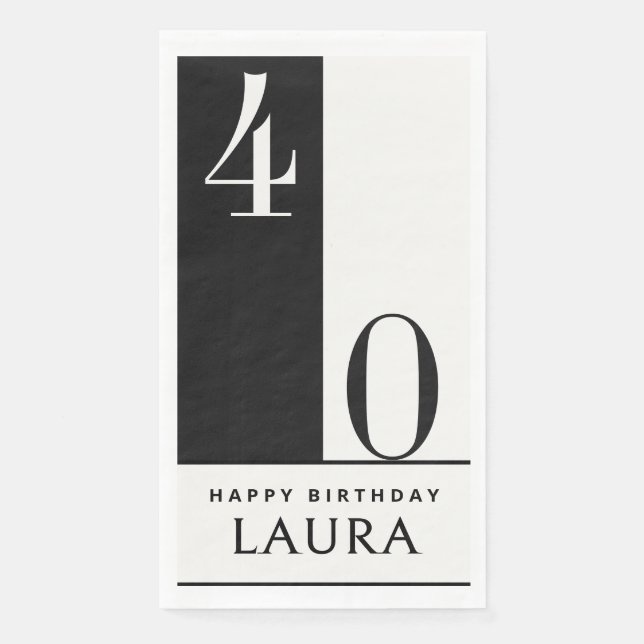 Custom Name & Age Black and White Birthday Napkin (Front)