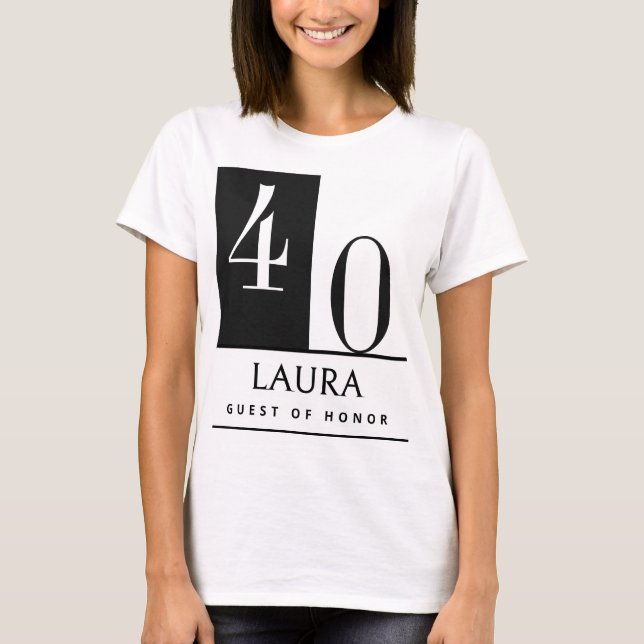 Custom Name & Age Shirt, Black White Birthday T-Shirt (Front)