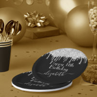Custom Name + Age Silver Dripping Glitter Black