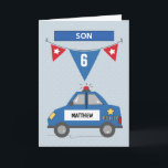Custom Name Age Son 6th Birthday Blue Police Car Card<br><div class="desc">Now that your son is about to celebrate a birthday in just a few days more, you should be readying this card already to be able to gift him on his special day of celebration. But before ordering this one, you should first personalize this with his name and age on...</div>