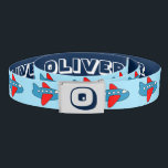 Custom name airplane pilot reversible boy's belt<br><div class="desc">Custom name airplane pilot reversible boy's belt. Add name own personalized name and monogram initial letter. Customizable colours and text. Cute Christmas or Birthday gift idea for son,  grandson,  nephew etc. Modern typography.</div>