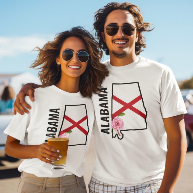 Custom Name Alabama Flag and State Flower Camellia T-Shirt (Creator Uploaded)