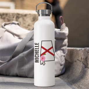 Custom Name Alabama Flag and State Flower Camellia Water Bottle
