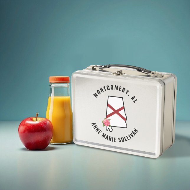 Custom Name Alabama Flag & Flower Cornhole Set Metal Lunch Box (Creator Uploaded)