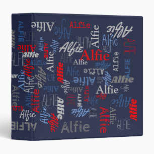Custom name all over graphic text grey blue red binder
