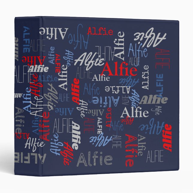 Custom name all over graphic text grey blue red binder (Front/Spine)