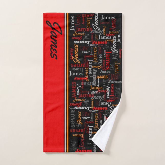 Custom name all over graphic text red orange black hand towel (Hand Towel)