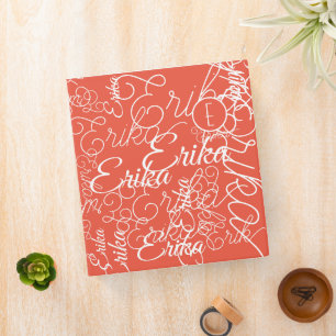 Custom Name all over Modern Monogram Orange-Red Binder