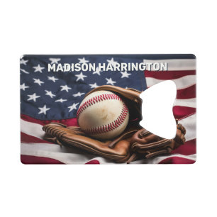 Custom Name American Baseball Credit Card Bottle Opener