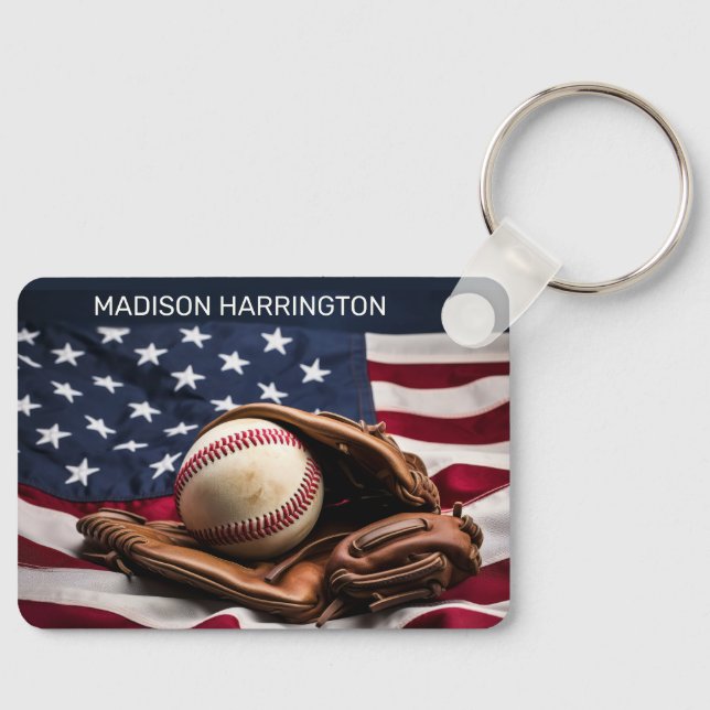 Custom Name American Baseball Keychain (Front)