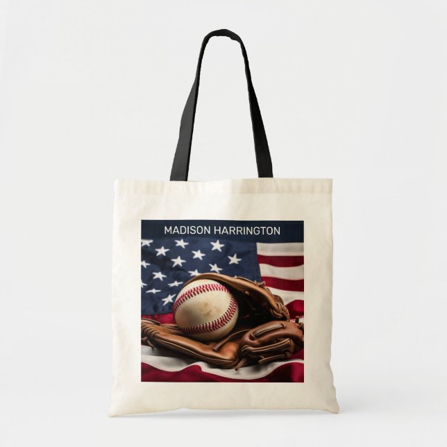 Custom Name American Baseball Tote Bag (Front)