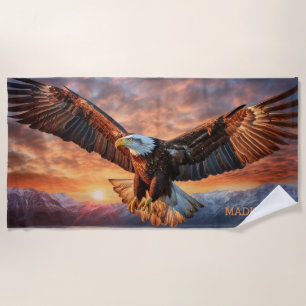 Custom Name American Eagle Beach Towel