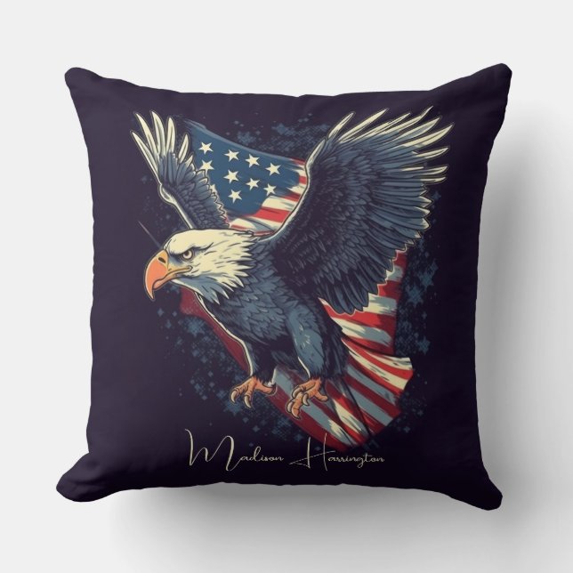 Custom Name American Eagle Throw Pillow (Front)