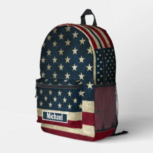 Custom Name American Flag Boys Backpack