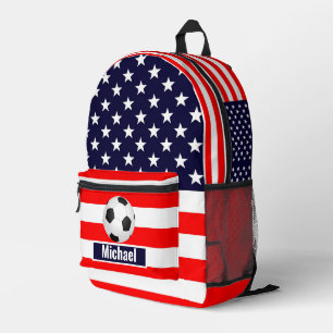 Custom Name American Flag Football Boys Backpack