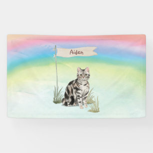 Custom Name American Short Hair Pet Cat Banner