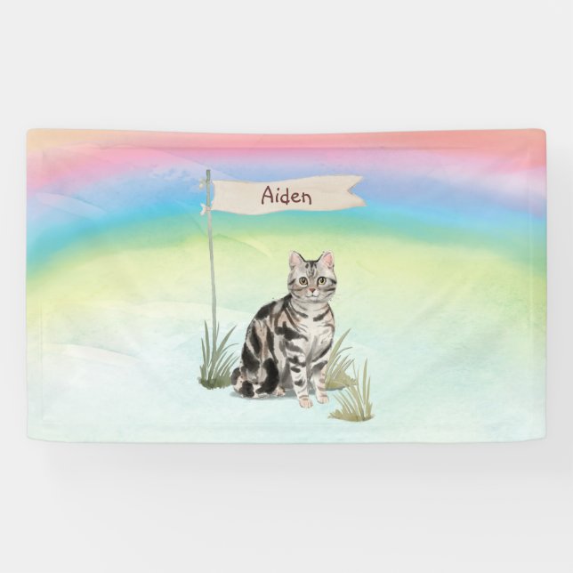 Custom Name American Short Hair Pet Cat Banner (Horizontal)